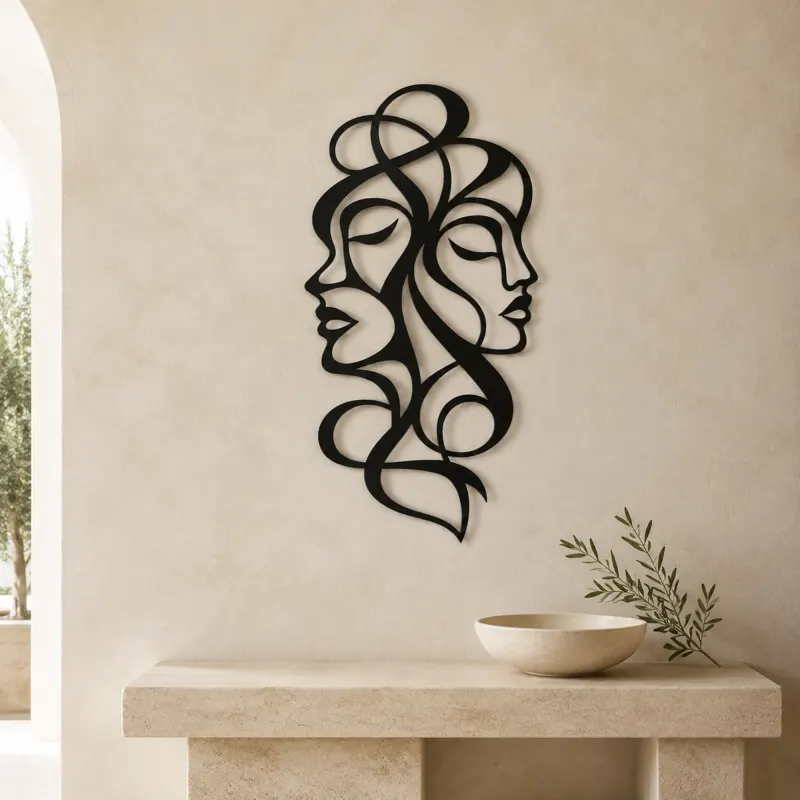 Abstract Face Fusion Metal Wall Art | Minimalist Woman Line Art - lifestyle view 3