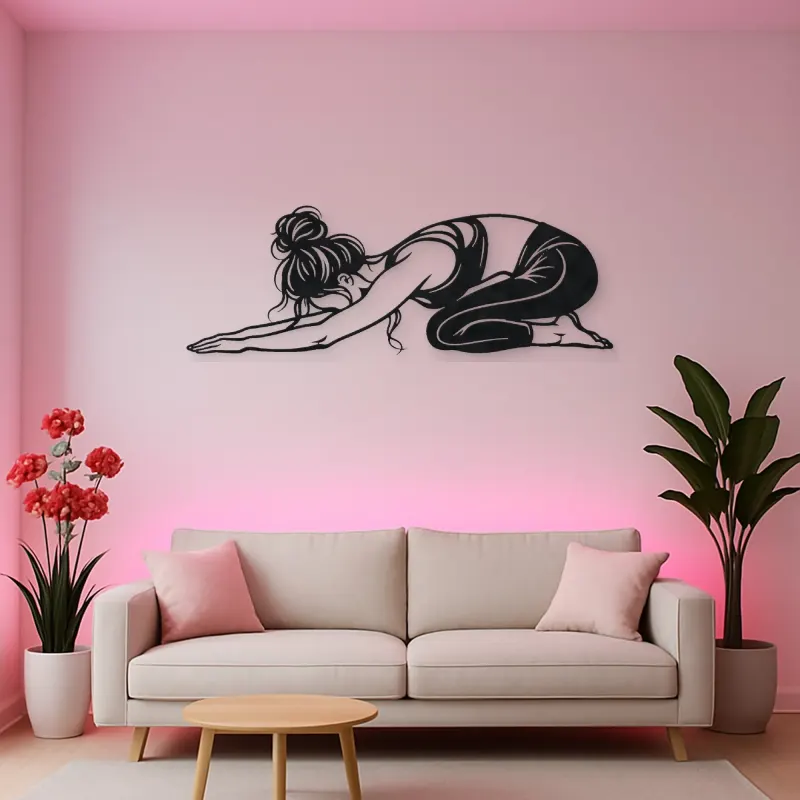 Calm Child Pose Metal Wall Art | Family Silhouette Decor