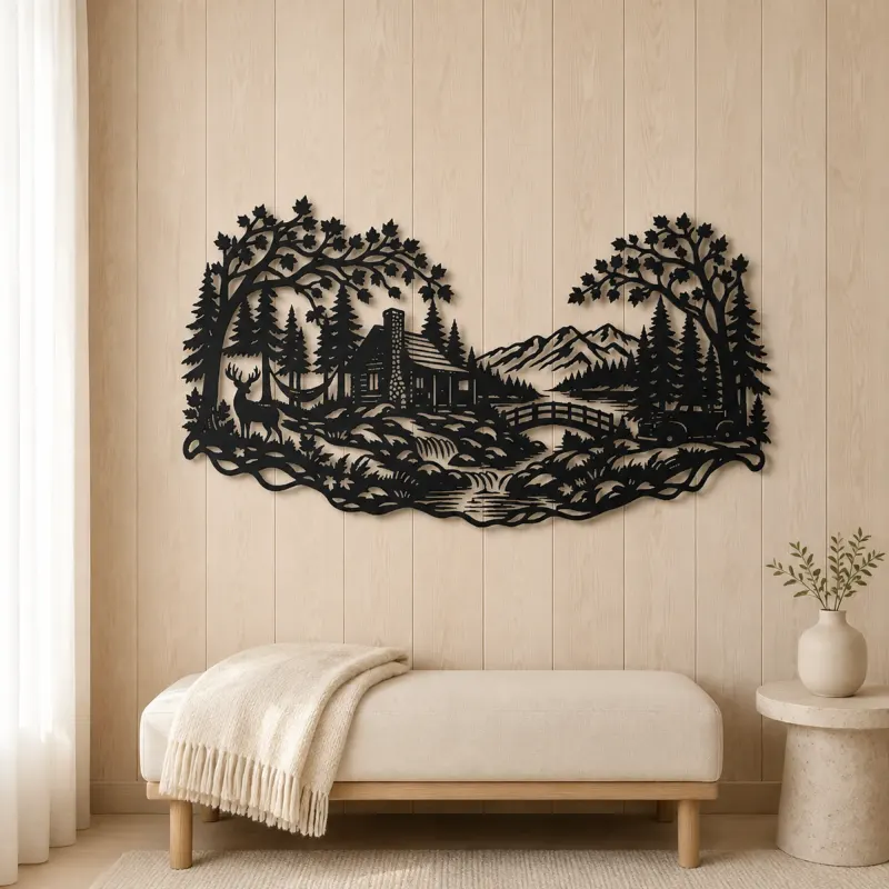Autumn Woodland Flow Metal Wall Art | Nature Silhouette Decor - lifestyle view 5