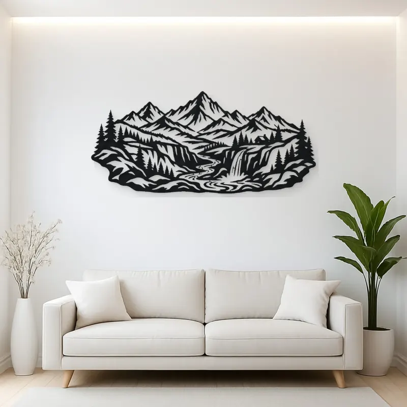 Canyon Mountain Flow Metal Wall Art | Nature Silhouette Decor