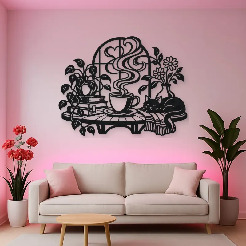 Coffee Cup Steam Flow Metal Wall Art | Cozy Home Metal Decor