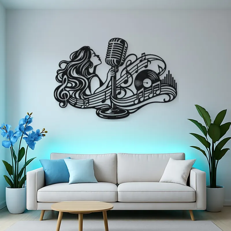 Microphone Melody Metal Wall Art | Music Room Wall Decor