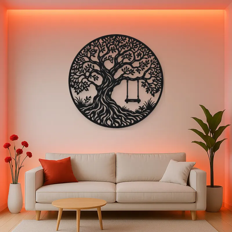 Tree with Swing Metal Wall Art | Botanical Metal Wall Decor
