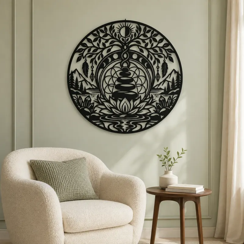 Balance Stone Circle Metal Wall Art | Modern Abstract Metal Decor - lifestyle view 2