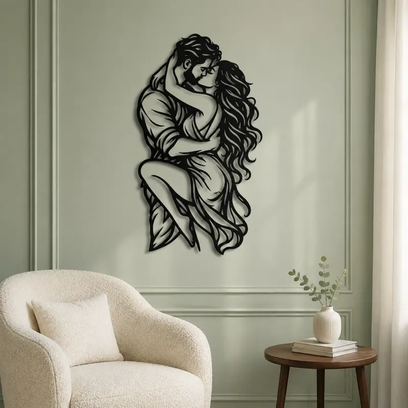 Wrapped in Arms Metal Wall Art | Romantic Couple Decor - lifestyle view 2