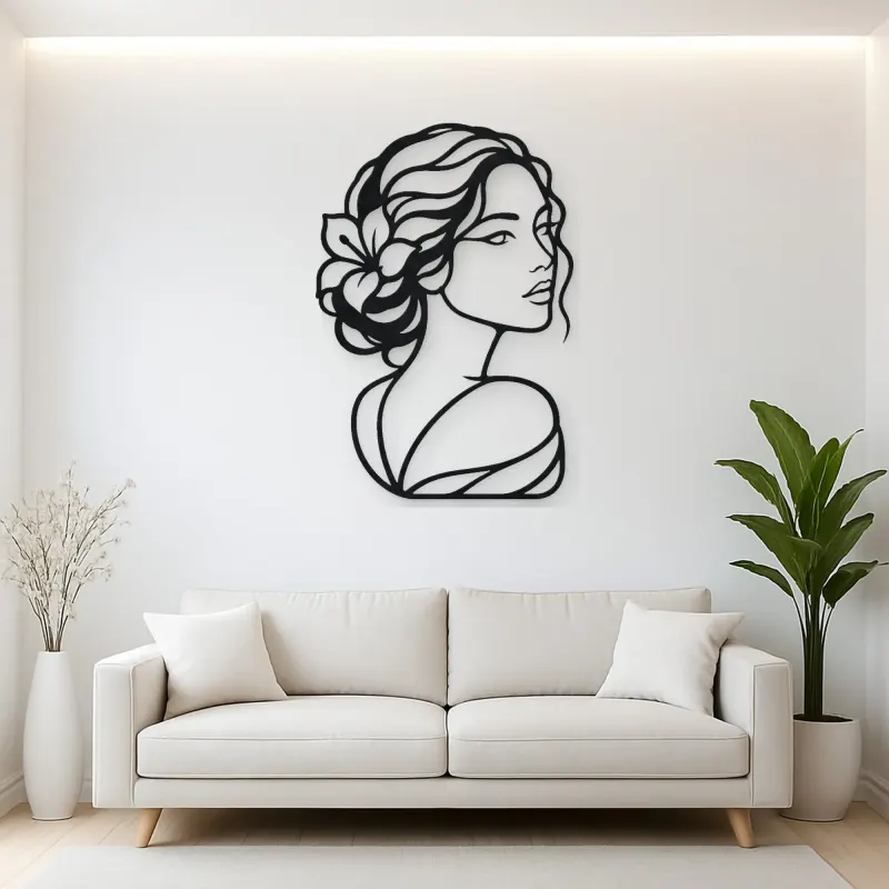Calm Side Glance Metal Wall Art | Minimalist Woman Line Art