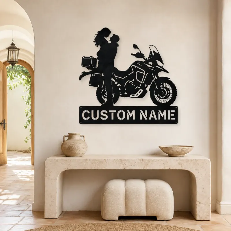 Personalized Adventure Motorcycle Couple Metal Wall Art - lifestyle view 3