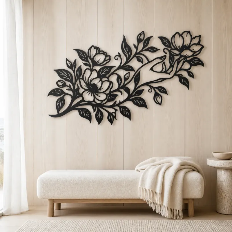 Botanical Woman Hand Metal Wall Art | Minimalist Woman Line Art - lifestyle view 5