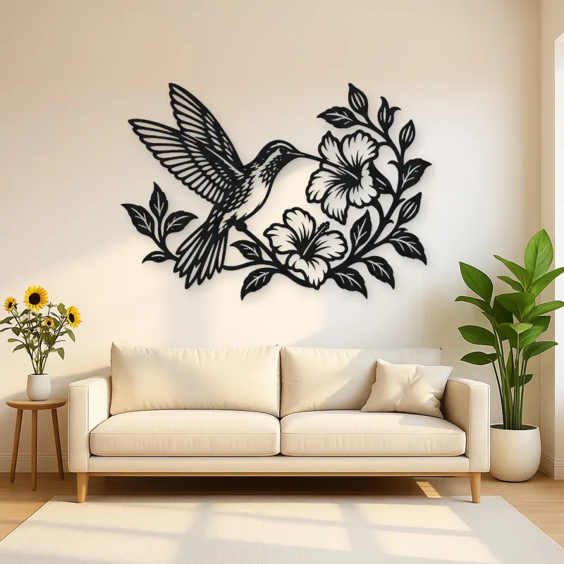 Hummingbird Blossom Metal Wall Art | Wildlife Silhouette Decor