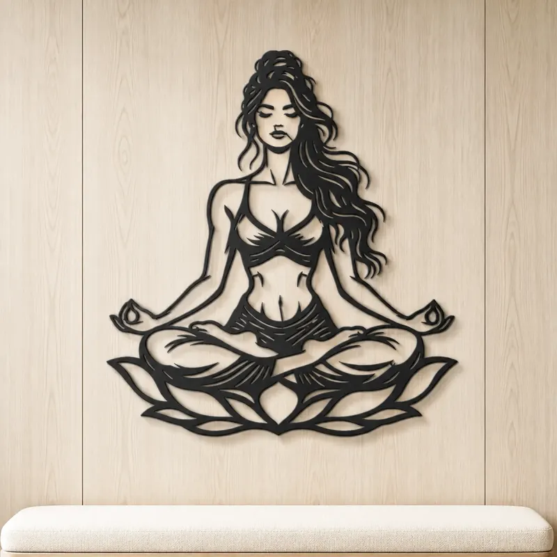 Lotus Meditation Metal Wall Art | Movement Silhouette Decor - lifestyle view 5