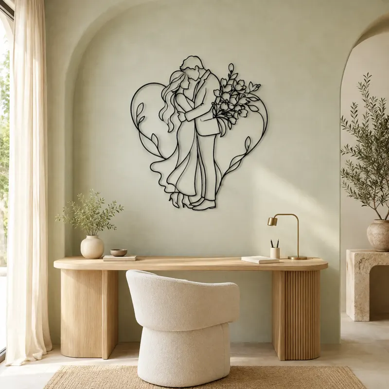 Flower Gift Lovers Metal Wall Art | Romantic Couple Decor - lifestyle view 4