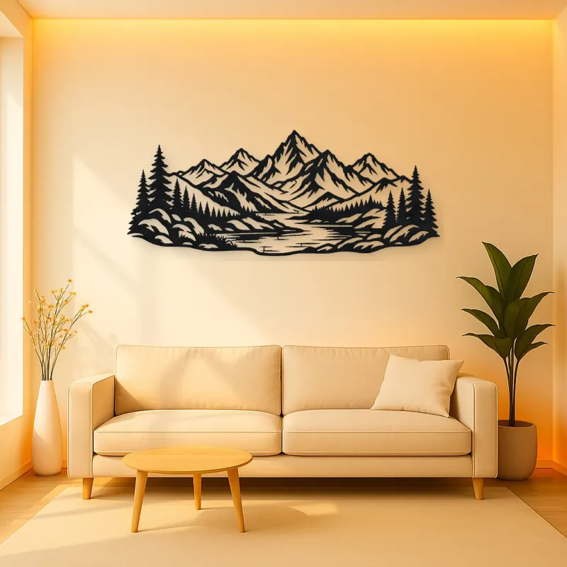 Mountain and River Metal Wall Art | Nature Silhouette Decor