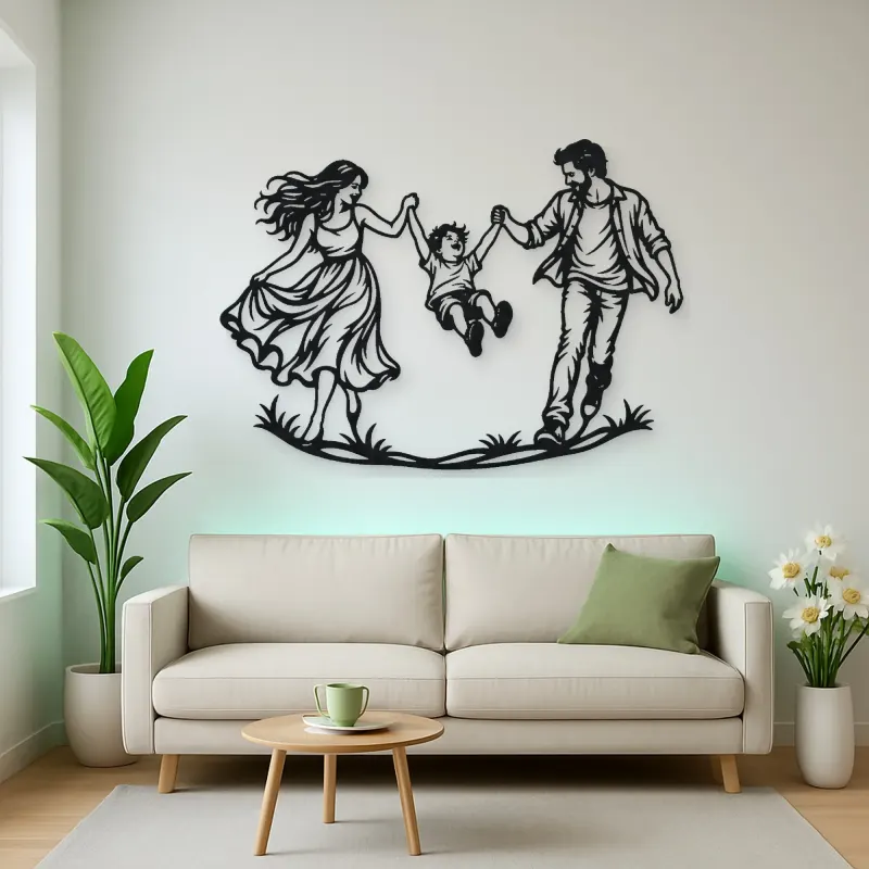 Parents Child Swing Metal Wall Art | Family Silhouette Decor