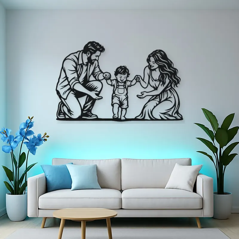 Baby First Steps Metal Wall Art | Family Silhouette Decor