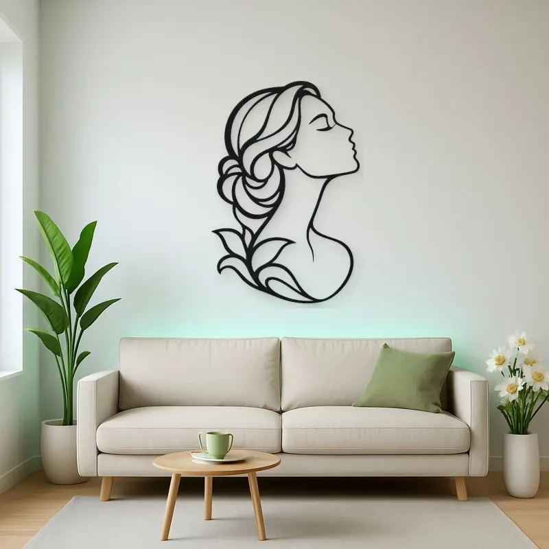 Minimal Beauty Profile Metal Wall Art | Minimalist Woman Line Art