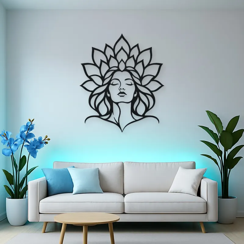 Lotus Face Muse Metal Wall Art | Minimalist Woman Line Art