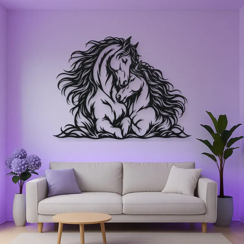 Two Horses Embrace Metal Wall Art | Equestrian Wall Decor
