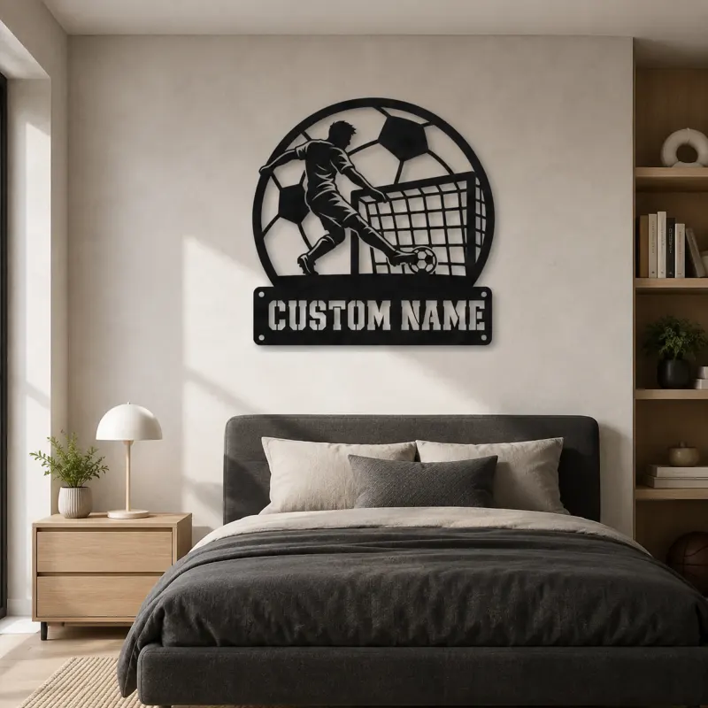 Personalized Soccer Player Metal Wall Art with Goal Scene - lifestyle view 3