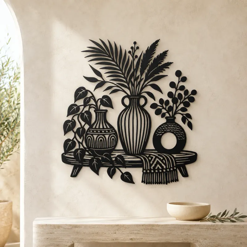 Boho Vase Trio Metal Wall Art | Cozy Home Metal Decor - lifestyle view 3
