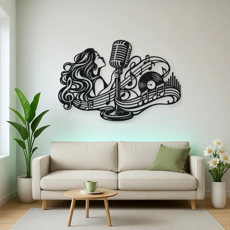 Microphone Melody Metal Wall Art | Music Room Wall Decor