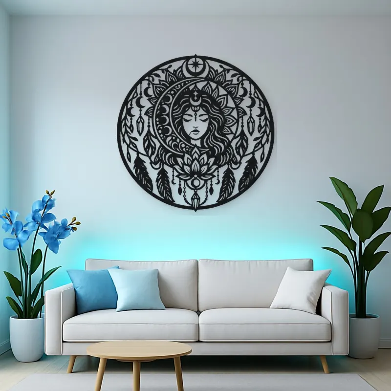 Mandala Moon Metal Wall Art | Spiritual Boho Metal Decor