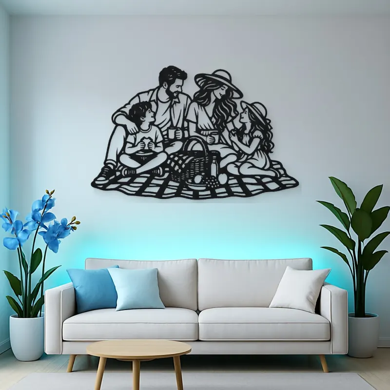 Family Picnic Metal Wall Art | Family Silhouette Decor