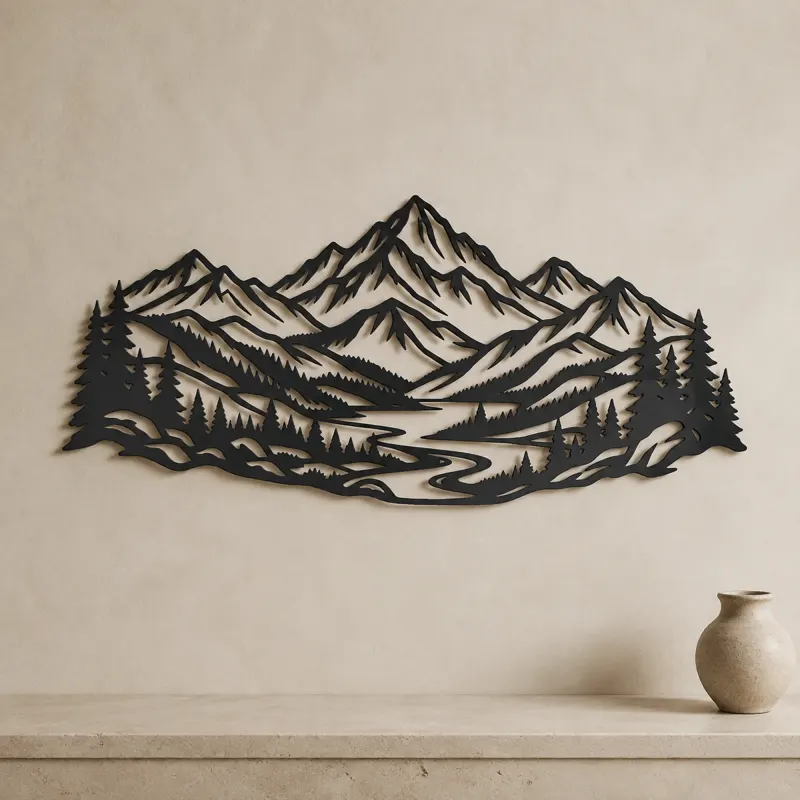 Layered Mountain Valley Metal Wall Art | Nature Silhouette Decor - lifestyle view 3