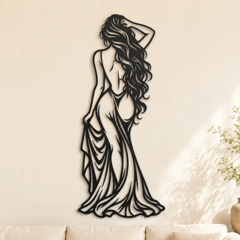 Metallsilhouette "Langes Haar Rückansicht" | Bewegung Silhouette Dekor