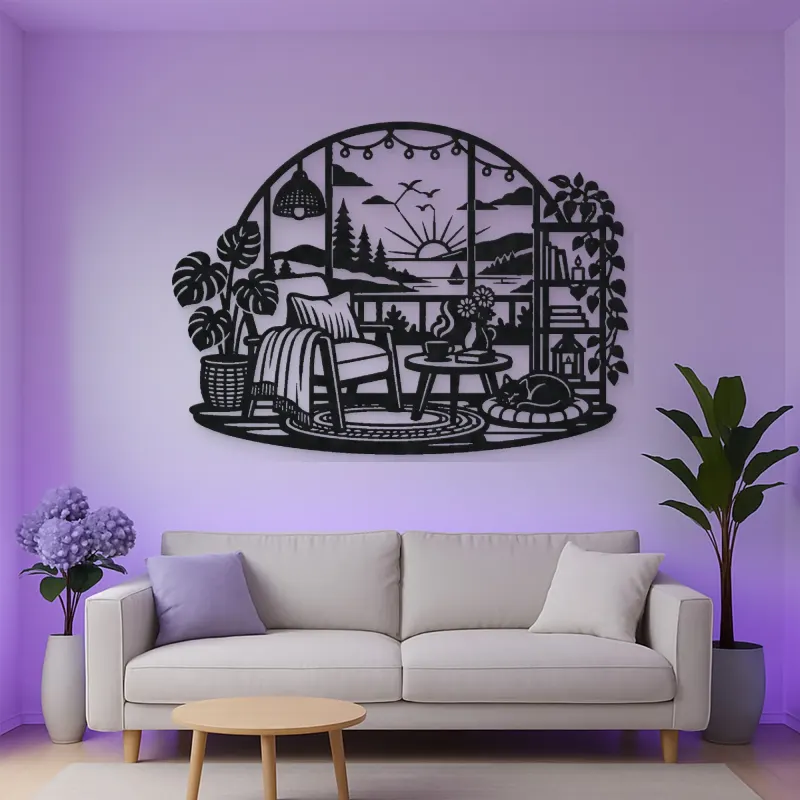 Cozy Home Horizon Metal Wall Art | Nature Silhouette Decor