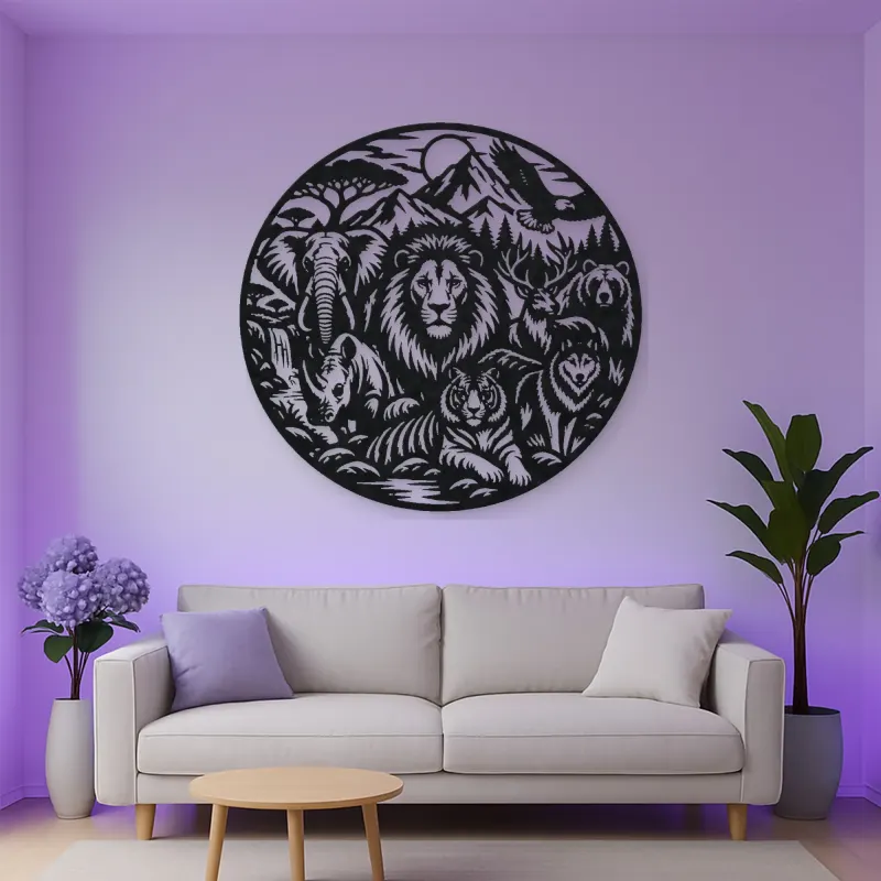 Wildlife World Circle Metal Wall Art | Wildlife Silhouette Decor