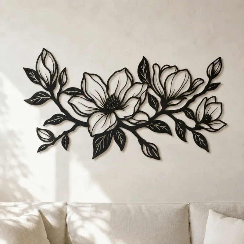 Décoration murale en métal Magnolia Branch | Décor mural botanique