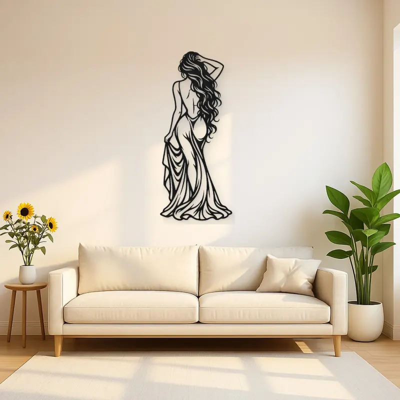 Long Hair Back Pose Metal Wall Art | Movement Silhouette Decor