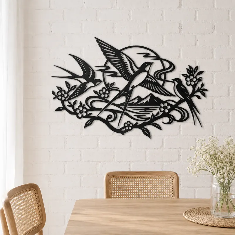 Swallow Flight Flow Metal Wall Art | Wildlife Silhouette Decor - lifestyle view 4