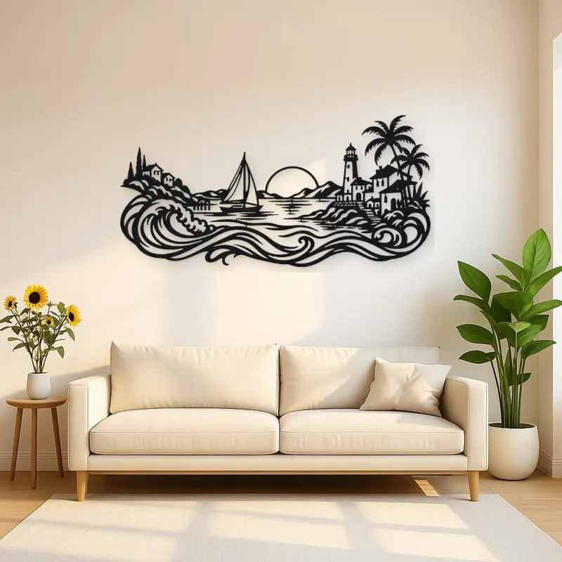 Coastal Village Line Metal Wall Art | Coastal and Nautical Wall Decor