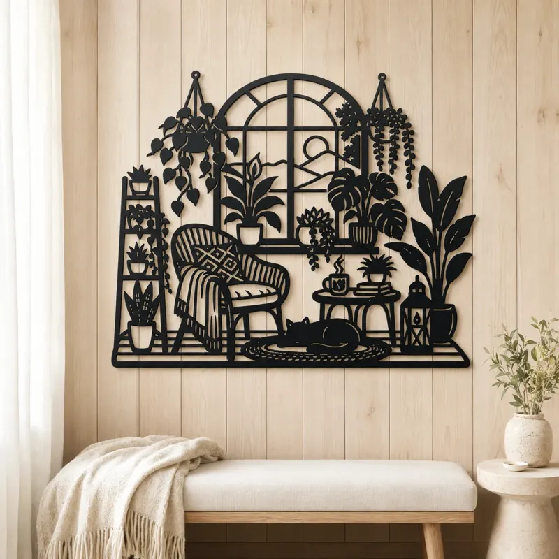 Window Plant Garden Metal Wall Art | Botanical Metal Wall Decor - lifestyle view 5