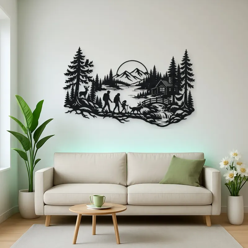 Woodland Family Walk Metal Wall Art | Family Silhouette Decor