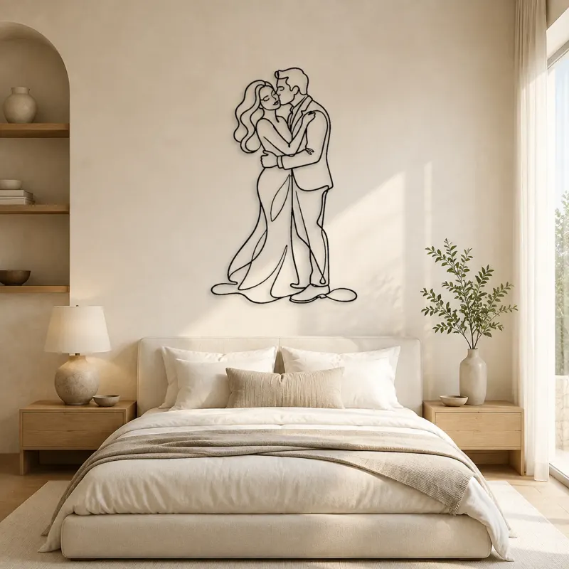 Cheek Kiss Lovers Metal Wall Art | Romantic Couple Decor - lifestyle view 2