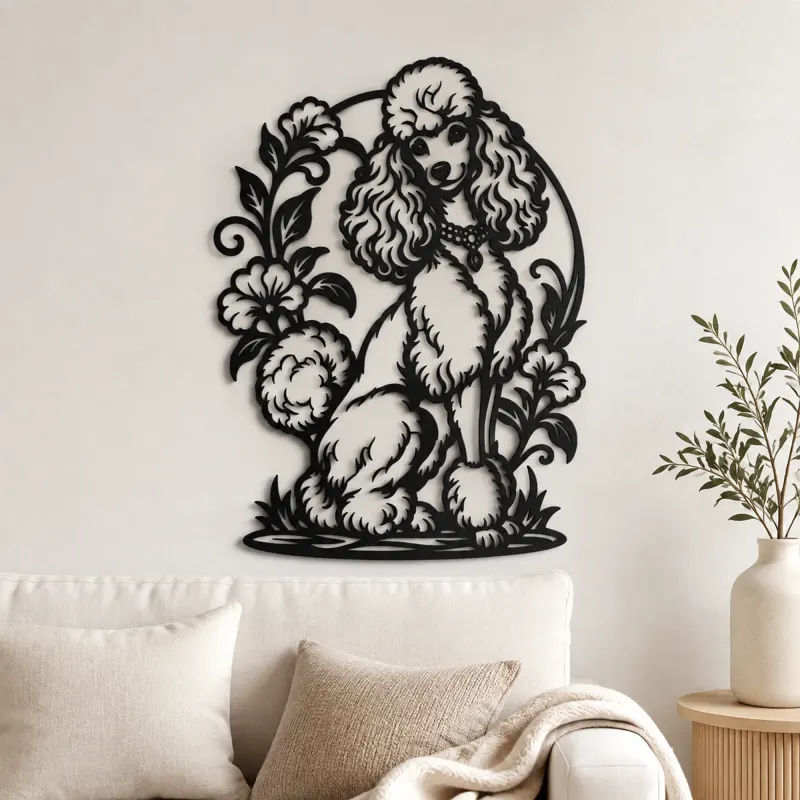 Cartel de metal de poodle en pose elegante | Decoración de siluetas para amantes de las mascotas