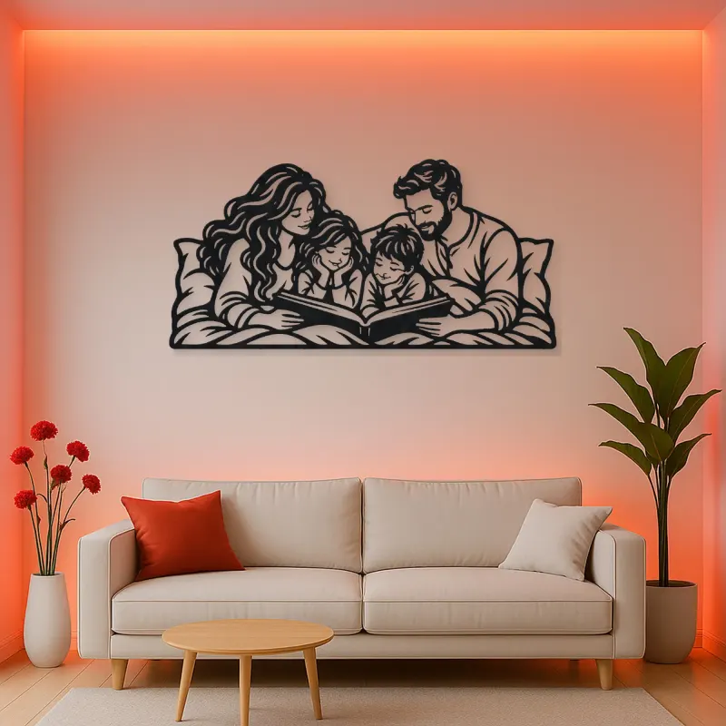 Bedtime Story Family Metal Wall Art | Family Silhouette Decor