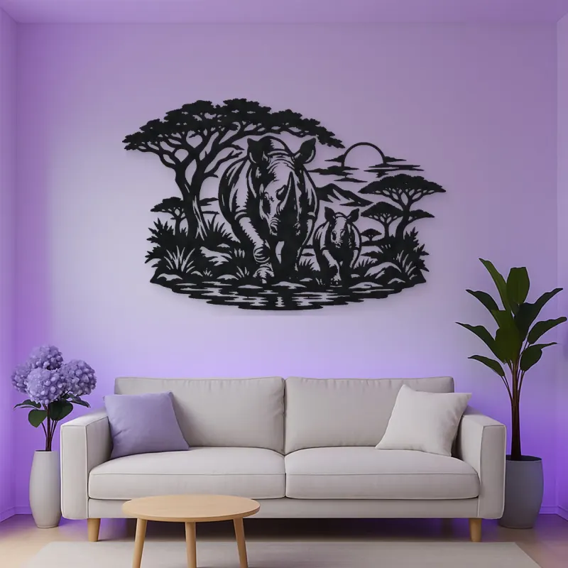 Rhino Savanna Metal Wall Art | Wildlife Silhouette Decor