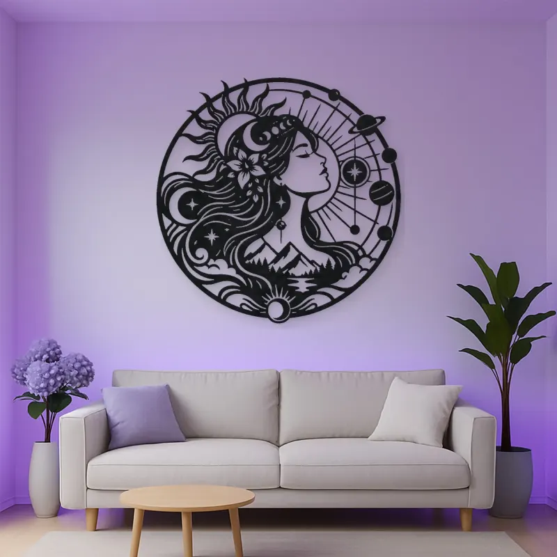 Celestial Woman Profile Metal Wall Art | Minimalist Woman Line Art