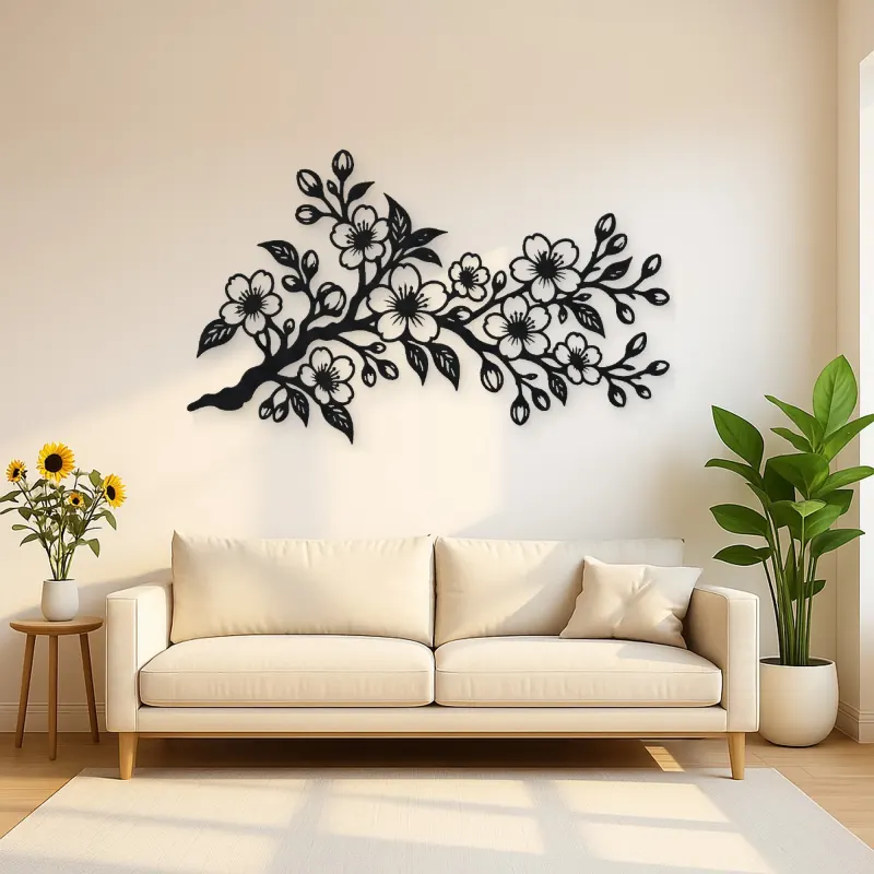 Cherry Blossom Branch Metal Wall Art | Botanical Metal Wall Decor