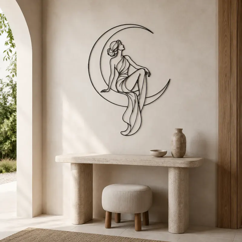 Crescent Moon Woman Metal Wall Art | Celestial Woman Wall Decor - lifestyle view 3