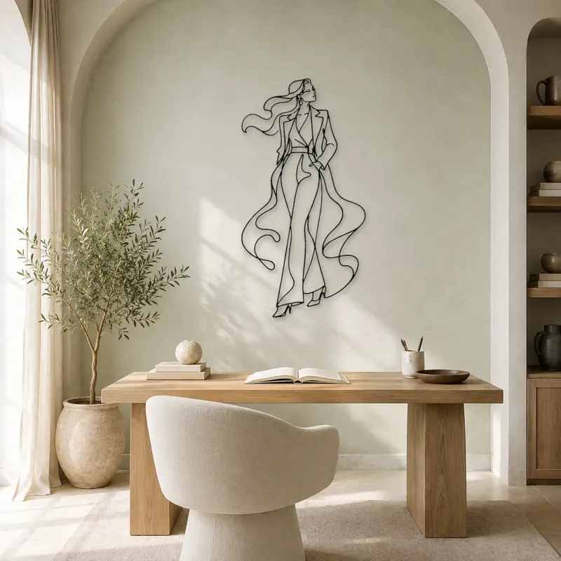 Flowing Coat Model Metal Wall Art | Fashion Figure Wall Decor - lifestyle view 4