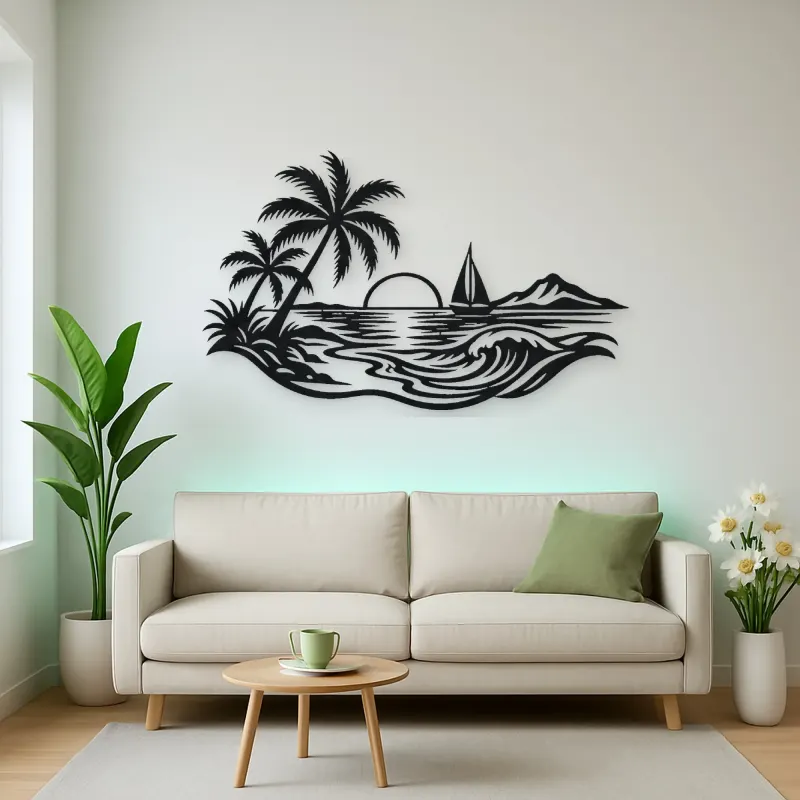 Beach Palm Horizon Metal Wall Art | Coastal and Nautical Wall Decor