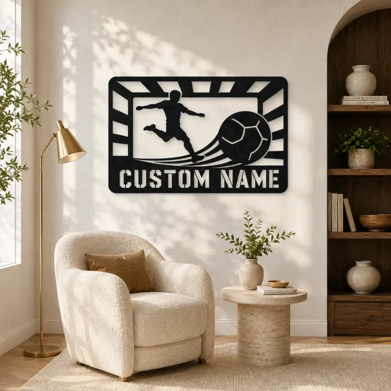 Personalized Soccer Player Metal Wall Art with Stadium - lifestyle view 5