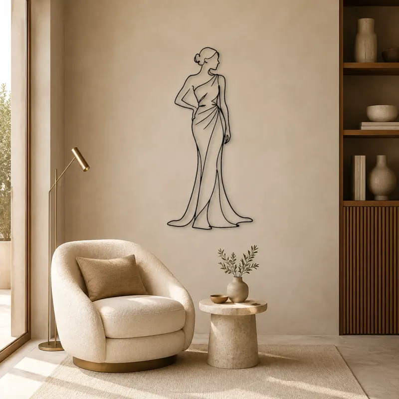 One Shoulder Gown Metal Wall Art | Fashion Figure Wall Decor - lifestyle view 5