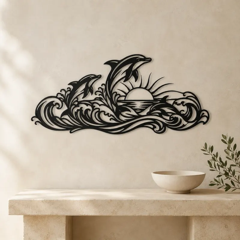 Dolphin Wave Dance Metal Wall Art | Coastal and Nautical Wall Decor - lifestyle view 3