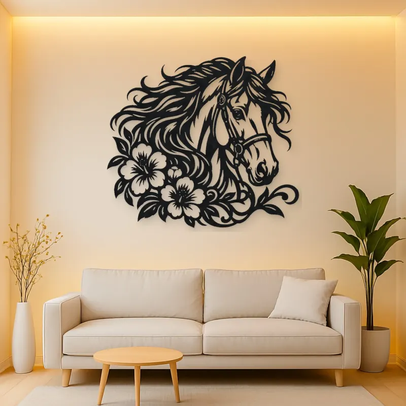 Horse Head Floral Metal Wall Art | Equestrian Wall Decor