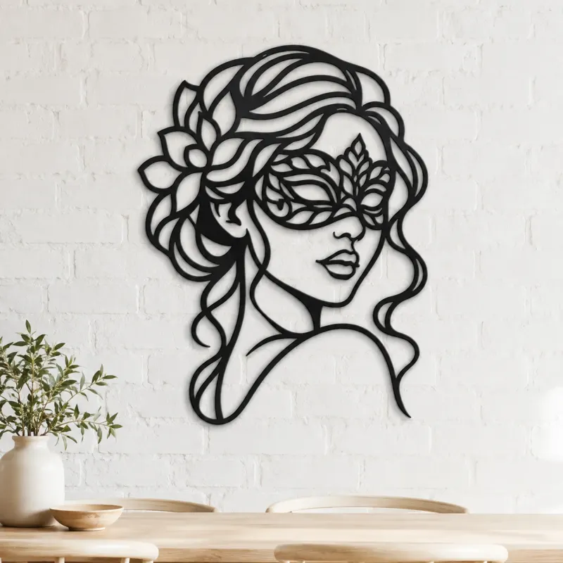 Masked Muse Metal Wall Art | Minimalist Woman Line Art - lifestyle view 4